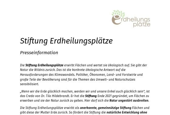 Pressemitteilung Stiftung Erdheilungsplätze