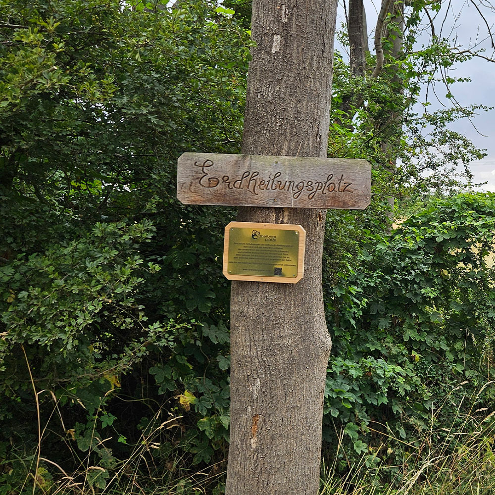 Das neue Schild am Erdheilungsplatz Horburg Möritzschhufen im Juli 2025