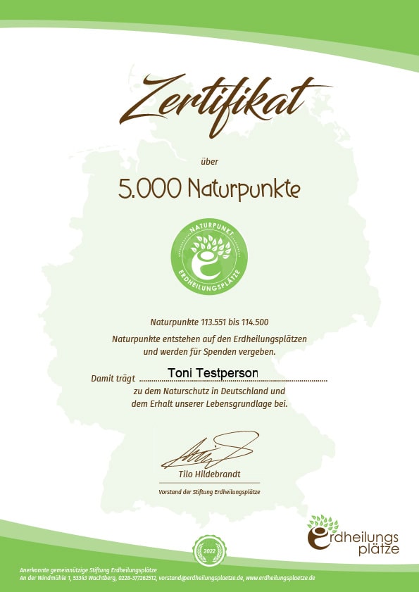 Erdheilungsplätze Beispiel Zertifikat Naturpunkte